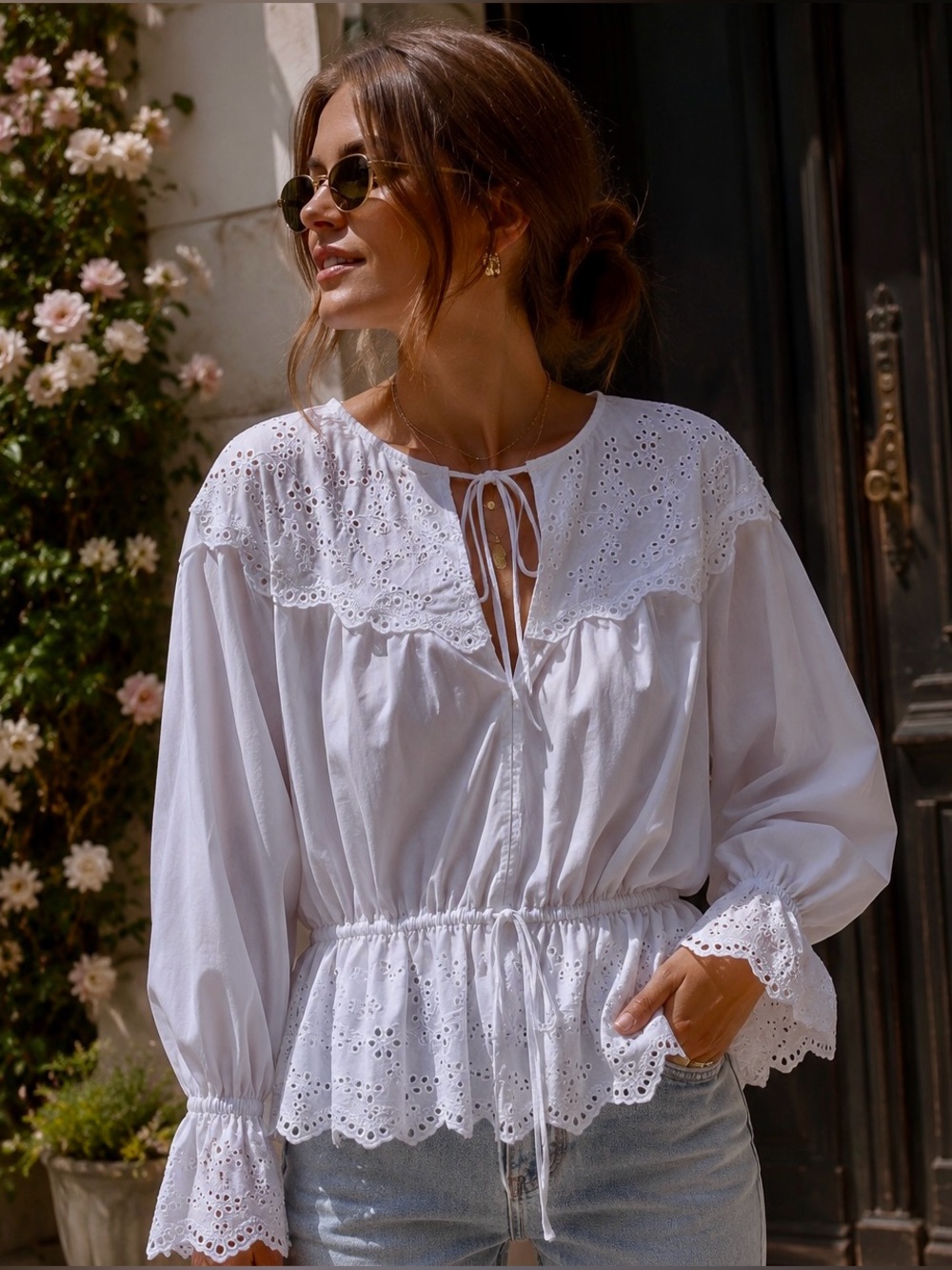 Joie White Eyelet Peplum Blouse NWT Romantic Cotton Blend Size:XL